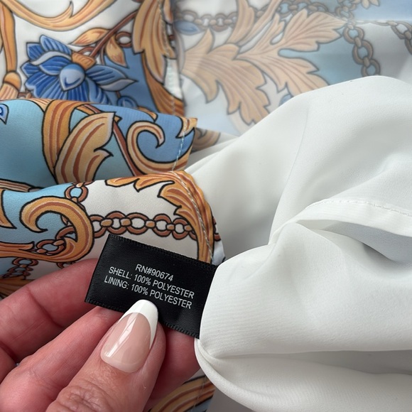 BOSTON PROPER New with tags blue white gold scarf chain print dress 0 2 XXS - Picture 12 of 13